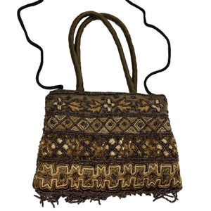 VINTAGE Beaded Handbag Brown